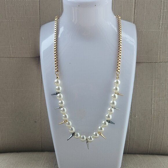 Nicole Miller Women Necklace Pearl & Spike Choker Gold Tone Fashion Jewelry NWT - Picture 2 of 13